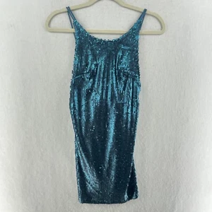 Motel Dress Womens Sz XS Blue Gigi Mini Loose A-Line Sequin Backless Multi-Strap - Picture 1 of 9
