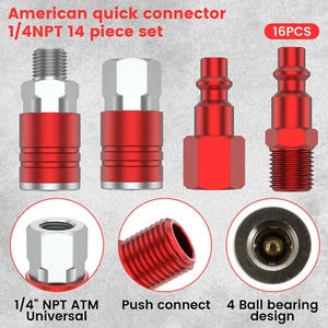 16Pcs Air Coupler and Plug Kit 1/4 Inch NPT Quick Connect Air Hose Fitting qrtqp - Picture 1 of 11