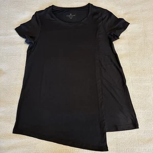 cuddi duds Oberteil Damen Gr.XS Schwarz Lagenlook Vorne Kurzarm Rundhals Bluse - Bild 1 von 8