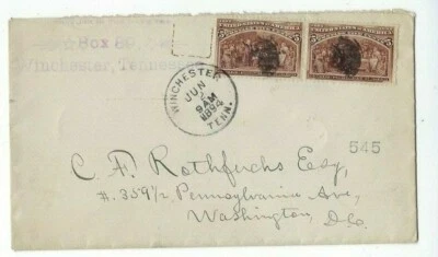 1894 Winchester Tennessee Registered to Washington DC, Pair 5c Columbians #234 - Image 1 of 2