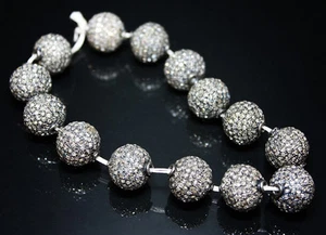 HANDMADE SILVER BEAD set w. ROSE-CUT DIAMOND from INDIA - Picture 1 of 3