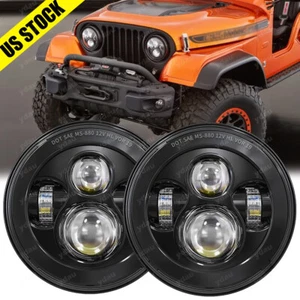 For Jeep CJ5 69-83 CJ6 69-85 7inch Round Sealed Beam Halo Ring LED Headlight - Picture 1 of 10