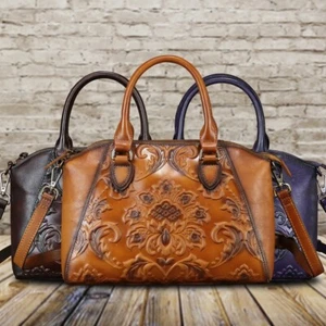 Genuine Leather Purses and Handbags for Women Vintage Embossed Leather Top - Picture 1 of 18