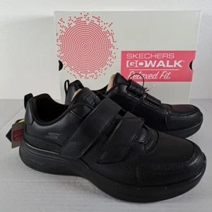 NEW Skechers Go Walk Steady Sneakers Womens 9 Black Leather Shoes 2 Wide Straps - Picture 1 of 13