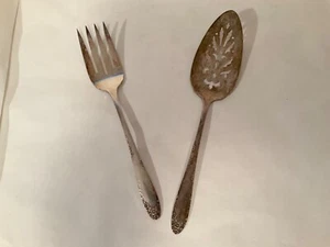 Vintage ! Lot English Garden Honeymoon Pierced Pie/Cake Server Fork WM. A Rogers - Picture 1 of 11