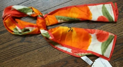 Lightweight Scarf 11x51 Peach Orange Yellow Green Flowers Adrienne Landau Studio - Image 1 of 4