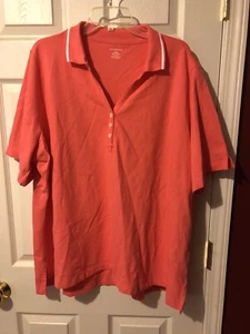 Lands' End Damen Größe 3XL Kragen V-Ausschnitt 3 Knöpfe Kurzarm Oberteil Koralle/Lachs - Bild 1 von 3