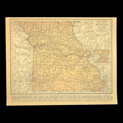 Arte de pared con mapa de colección Missouri antiguo original Kansas City Springfield años 30 antiguo Foto 1 de 4