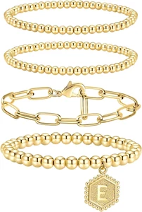 Gold Beaded Bracelets for Women, Stackable Gold Bracelets for Women 14K Real Gol - Picture 1 of 12