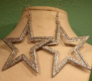 Glitzer Stern 925 OHRRINGE groß groß Silber Dallas Cowboys Nora's Handarbeit USA - Bild 1 von 5