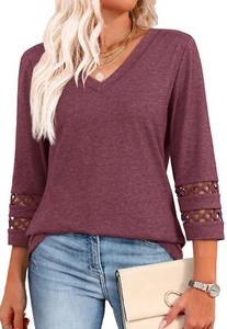 3/4 Length Sleeve Womens Tops Summer Outfits Fashion V Neck Work Blouses for ... - Picture 1 of 6