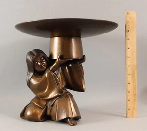 Antique Japanese Silver & Bronze Figural Woman Usubata Ikebana Arrangement Vase - Picture 1 of 13
