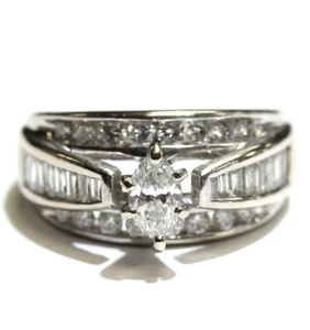 14k white gold 1.27ct marquise diamond engagement ring 7.6g ladies size 5.5 - Picture 1 of 7