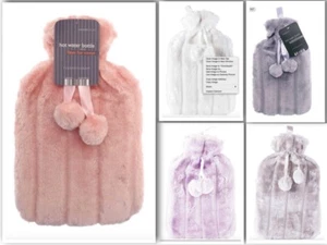 Luxury Cosy Faux Fur & Pom Pom Cover + Hot Water Bottle 2 Litre - Picture 1 of 11