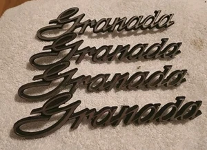 LOT OF 4 75-76 Ford Granada Fender Emblems OEM 1975-1976 2 SETS OF 2 METAL ORIG. - Bild 1 von 6