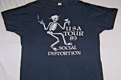 Винтажная футболка 1989 Social Distortion Tour 2-сторонний череп скелет расписание 1989 - Изображение 1 из 4
