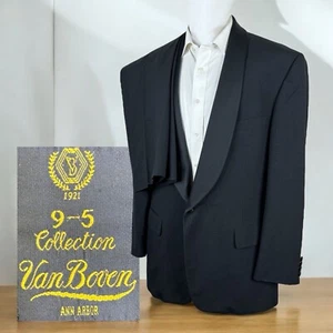 Bespoke Van Boven 2 Piece Tuxedo Suit Mens 46L 40x31 Black 1 Button Dinner Shawl - Imagen 1 de 13