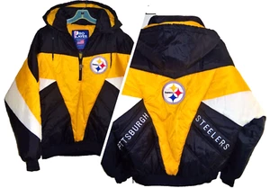 NUEVO JERSEY DE COLECCIÓN AÑOS 90 PITTSBURGH STEELERS NFL PRO/JUGADOR 1/2 CREMALLERA CHAQUETA CON CAPUCHA L - Imagen 1 de 6