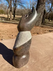 Signed "C. Padzuwa" Zimbabwe Shona Carved Rhinoceros Serpentine Sculpture Statue - Picture 1 of 7
