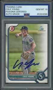 COLE YOUNG SIGNED 2022 BOWMAN DRAFT 1ST ROOKIE RC CARD GEM MT 10 AUTO - PSA/DNA - Bild 1 von 2