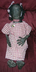 Bambola vintage afroamericana 28" afroamericana fatta a mano - Rag Doll arte popolare d - Foto 1 di 7
