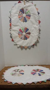 2 handmade Placemats Quilted Wedding ring handstitched, Primitive, Cottage Chic  - Picture 1 of 5