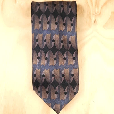 JOSEPH & FEISS Mens 100% Silk Necktie Designer Geometric Abstract Black Dot Gray - Image 1 of 4