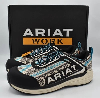 Ariat Womens Size 10 Outpace CT Comp Toe Turquoise Aztec EH Safety Shoes - Image 1 of 4