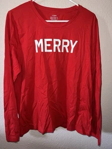 BRAND NEW J Crew Merry Graphic Collector Tee Long Sleeve XL Women’s Red Top - Picture 1 of 4