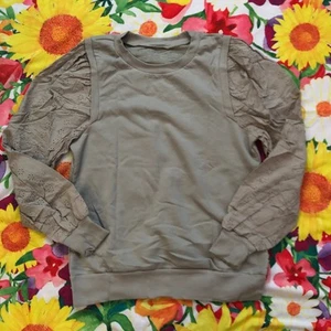 New Evaless Women’s Long Sleeve Sweatshirt Crew Neck Eyelet Sleeve Gray S - Picture 1 of 8