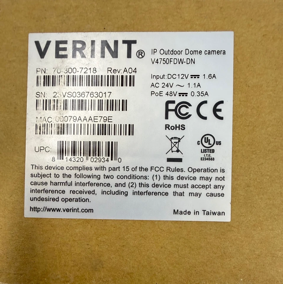 Verint V4750FDW-DN IP Outdoor Dome Camera 5MP (70-300-7218) White