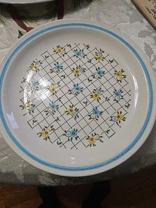 Vintage Blumengitter Speiseteller blau & gelb Gänseblümchenmuster | 10,5" Cottagecore - Bild 1 von 4