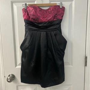Dress Black Pink strapless Vtg Y2K Dark Floral party dress Size 9 Pockets NEW - Picture 1 of 10