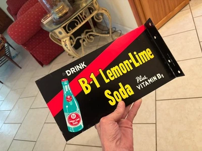 B-1 LEMON LIME SODA ORIGINAL ADVERTISING D/S 1950s DEALER SIGN VGC GAS OIL VIN  - Image 1 of 4