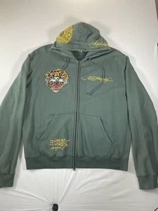 Ed Hardy Zip Hoodie Christian Audigier Big Tiger Logo Grün Y2K Gr. 2XL - Bild 1 von 7