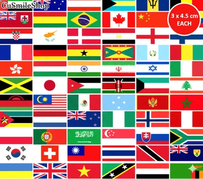 Flags of all Nations Iron On Patch 3 x 4.5 Cm Embroidered Backpack Country Patch - Image 1 of 4