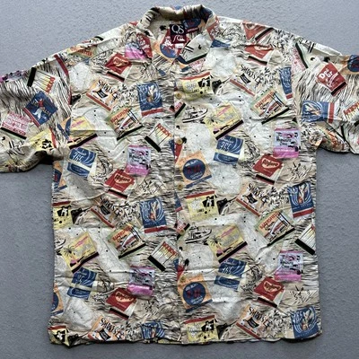 Quiksilver Large Men's Short Sleeve Button Down Vintage/Retro Stamps Pattern - Image 1 of 4