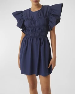 Neu ohne Etikett MISA Los Angeles Radha Rüschen Mini Popeline ärmelloses Kleid marineblau Größe Large - Bild 1 von 7