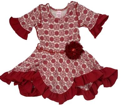 Vestido Giggle Moon Niñas 18 Meses Rojo y Blanco Floral Pañuelo Dobladillo Volantes Foto 1 de 4