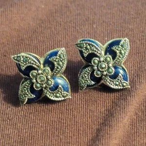 BELLISSIMI Orecchini Sterling Stella Girata Marcasite Lapislazzuli Blu - Foto 1 di 5