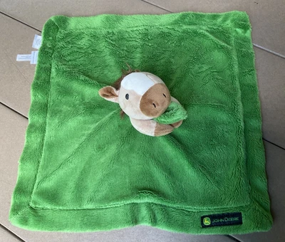 John Deere Baby Tan Horse Cow Cuddle Blanket Plush Lovey Blankie Green 14" x 14" - Image 1 of 4
