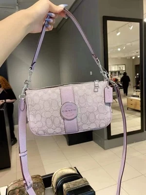 NWT Coach Lonnie Baguette In Signature Jacquard Silver/Soft Lilac C8306 - Image 1 of 4
