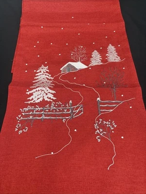 Peggy Wilkins Frosty Village Embroidered Table Runner Red Multi - 14 x 75" - Image 1 of 4