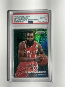 2014-15 Panini Prizm SP James Harden #13 Green Mojo Prizm 3/25 PSA 10 gemas como nuevo - Imagen 1 de 2