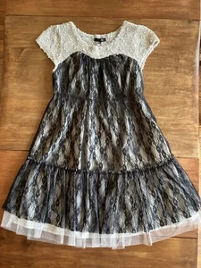 RYU Boutique Mini Dress Short Sleeved Black Lace A-Line Fit & Flare Large NWT - Picture 1 of 6