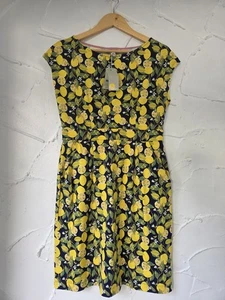 Boden Size 12 New Florrie Floral Lemon Print Jersey Dress French Navy - Picture 1 of 7