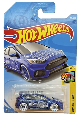 Hot Wheels Ford Focus RS Blue HW Art Cars 3/10 Long Card 276/365 FJW72 Gift Idea - Image 1 of 4