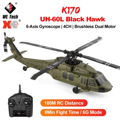Wltoys K170 RC Helicopter UH-60L Black Hawk Brushless 6-Axis 4CH Remote Control - Image 1 of 4