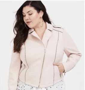 Torrid Blush Faux Suede Zip Moto Jacket Women's Size 1X NWT - Picture 1 of 12