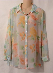 J.Jill Floral Sheer Print Button Front Top Size Medium - Picture 1 of 5